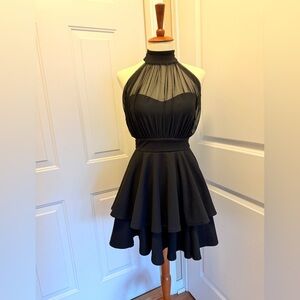 Windsor Black Halter Layered Fit-and-Flare Cocktail Dress